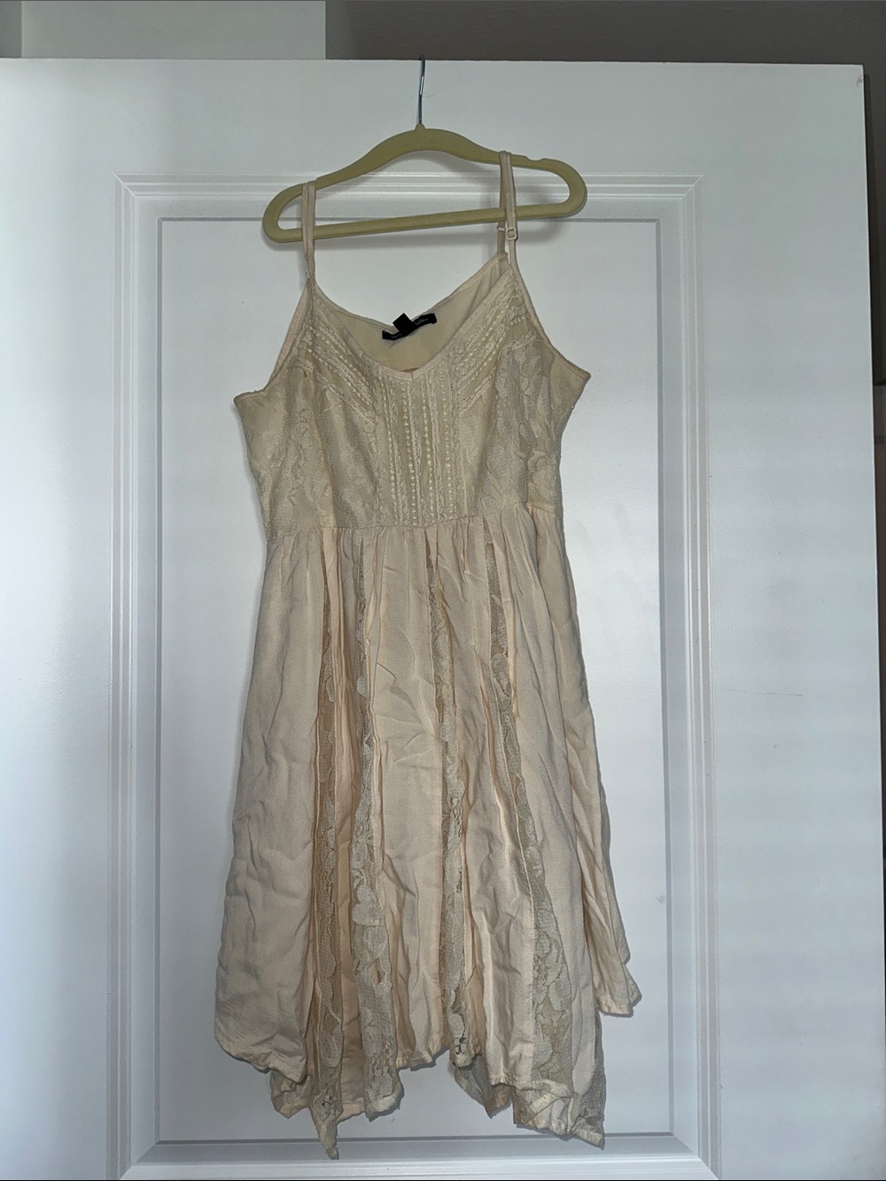 American Eagle Outfitters Cream Lace-Detail Mini Dress